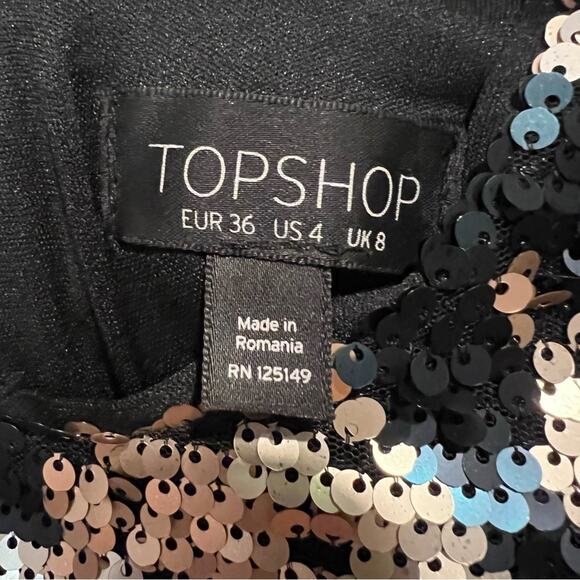 Topshop Cold Shoulder Sequins Mini Dress sz 4 Green and Gold - Picture 5 of 12